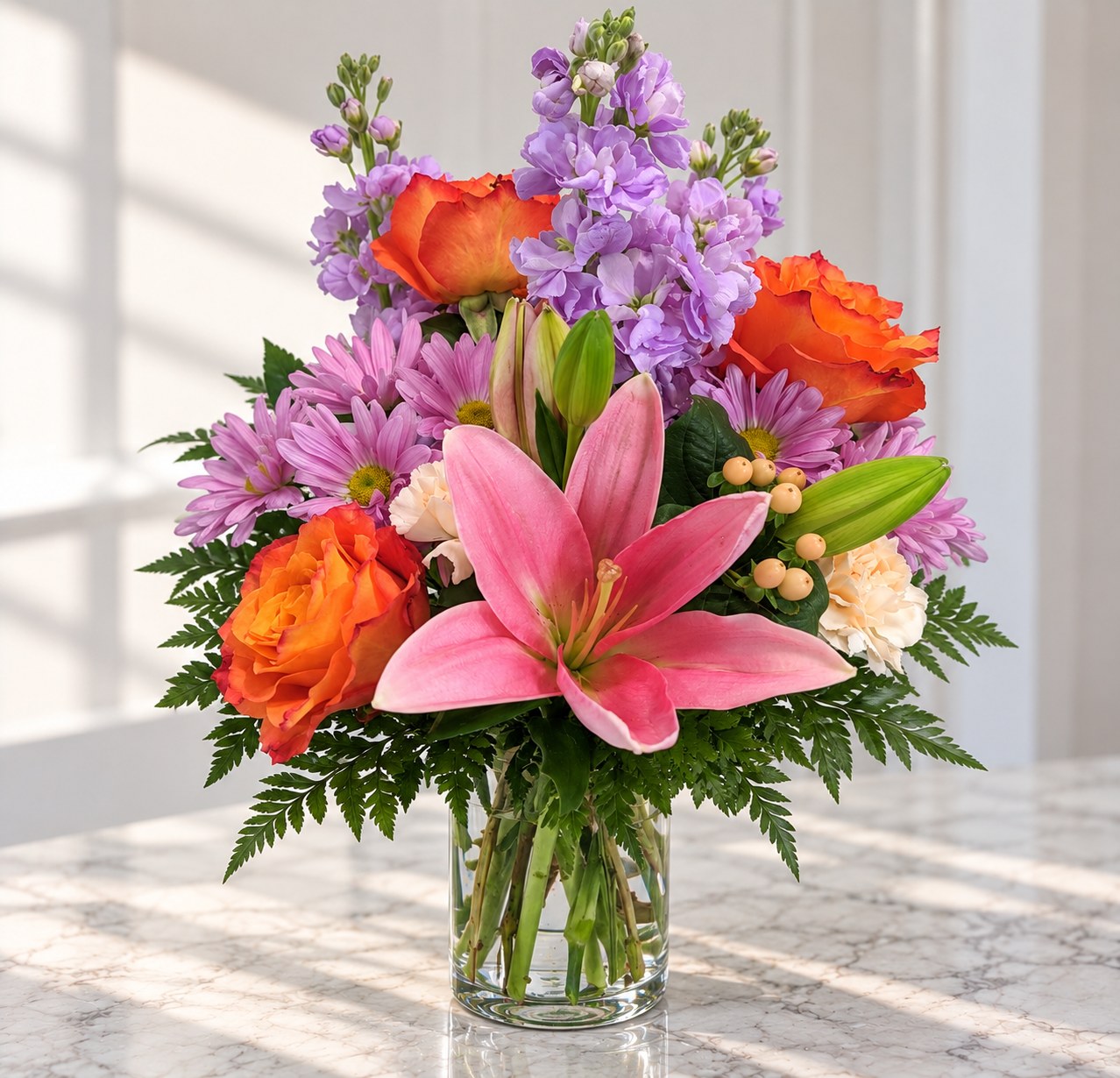 Charlotte Garden Glow – Pink Lily & Rose Arrangement